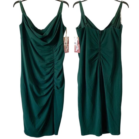 NEW EMERALD SUNDAE Draped Slit Hem Midi Dress Hunter Green Plus Size 16 Stretch - Picture 2 of 7